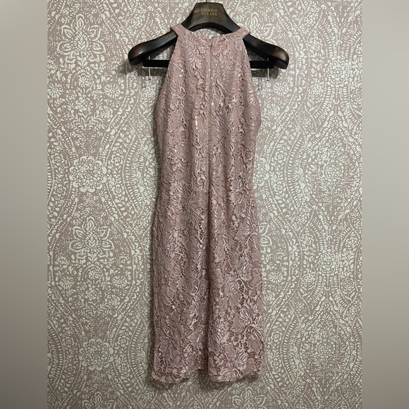 Pink Floral Lace Halter Midi Dress - Picture 3 of 4